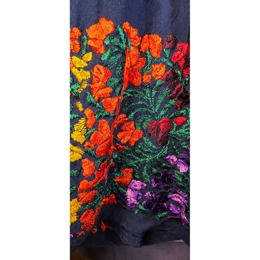 Handmade Mexican Floral Embroidered Wrap Skirt Navy Blue Boho Folk Art Maxi - Picture 6 of 6
